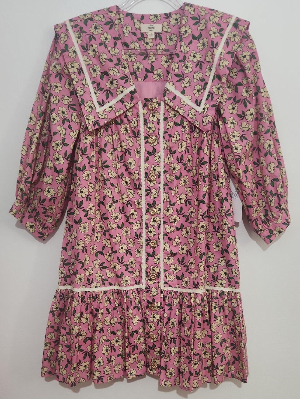 Entro Cottagecore Retro Prairie Coquette Coastal Floral Ruffle Hem Dress Size Sm - Picture 2 of 11